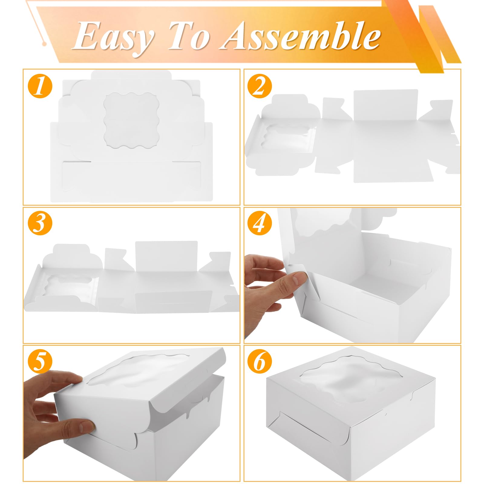 YAYODS Confezione da 100 scatole per biscotti da 15,2 x 15,2 x 7,6 cm, con finestra, scatole bianche con adesivi, per dessert, pasticceria, ciambelle, cupcake singoli, prodotti da forno