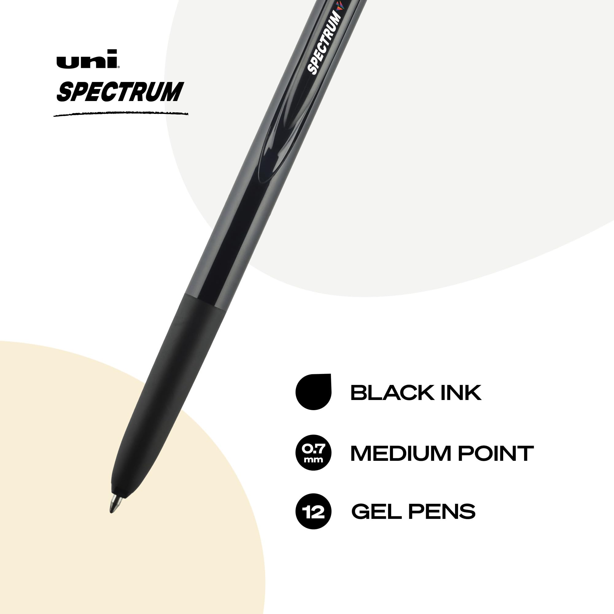 uni-ball Spectrum Gel Pens Medium Point, 0.7mm, Black, 12 Pack
