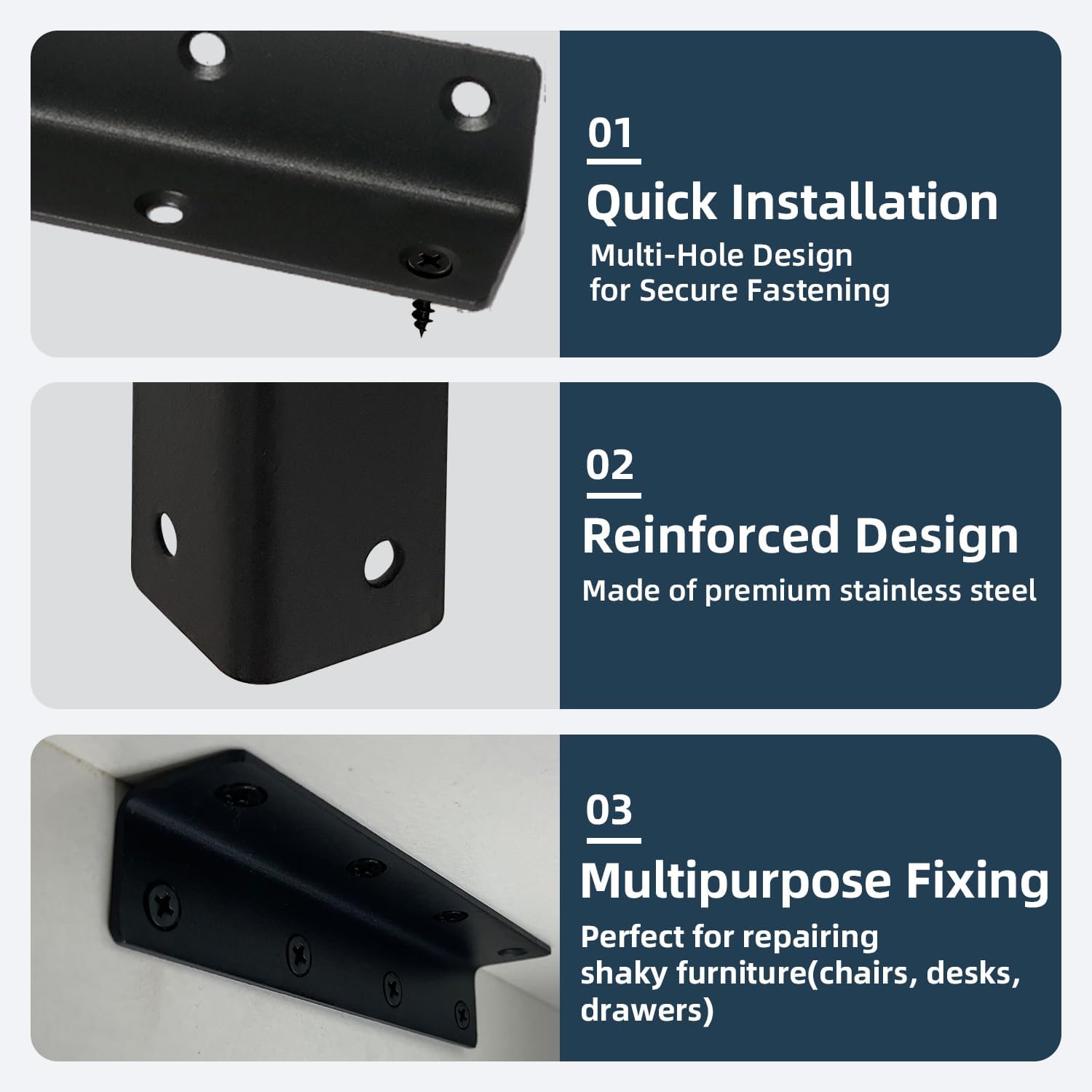 5.5" L Brackets Long Corner Braces 10 Pack | 90 Degree Angle Bracket for Shelves/ Wood Furniture/ Cabinets/ Bed Frames - Heavy Duty Black Metal Brackets (5.51 x 1.06 Inch) with Screws