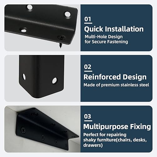 Miniatura 8 de 4 soportes de esquina alargados y gruesos en L  Soporte de estante de acero inoxidable  Soportes de metal en ángulo recto para estantes para muebles