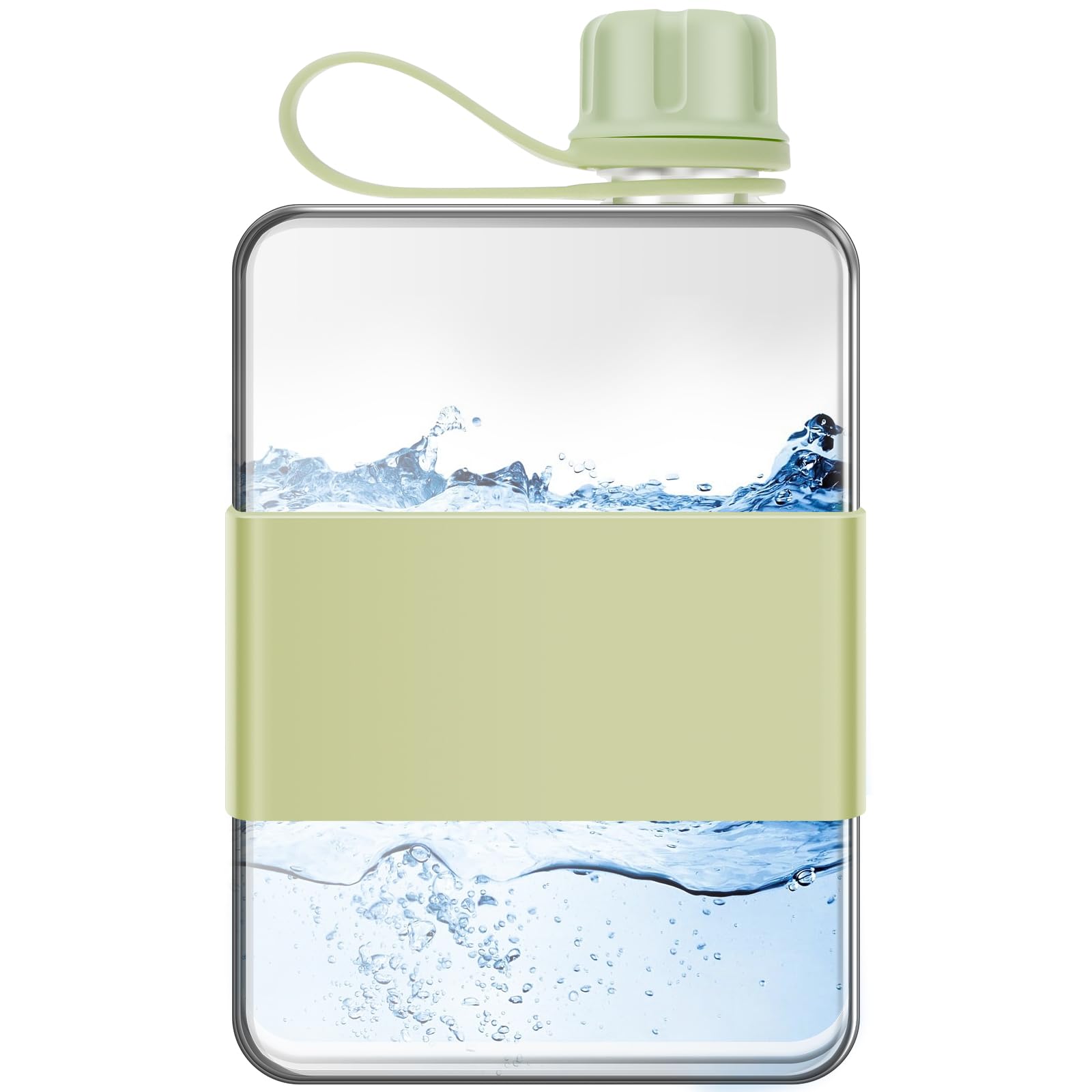 Leak Proof Portable Slim Drinking Bottle,Flat Water Bottle,Lightweight Large Capacity Slim Traveling Water Mug for Outdoor(green)