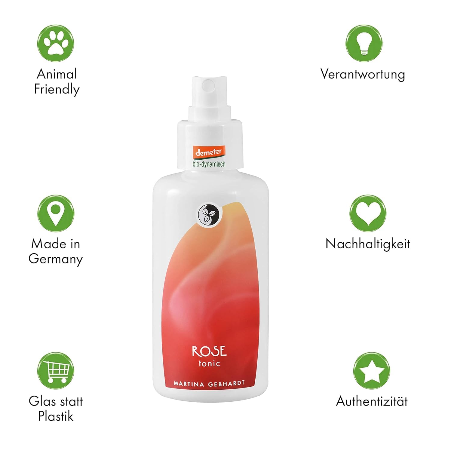 Martina Gebhardt | Demeter Naturkosmetik | Rose Tonic | Mit Wildrosen- und Hibiskusblüten-Auszug | Verleiht einen angenehm, frischen Duft | 4 x 100 ml