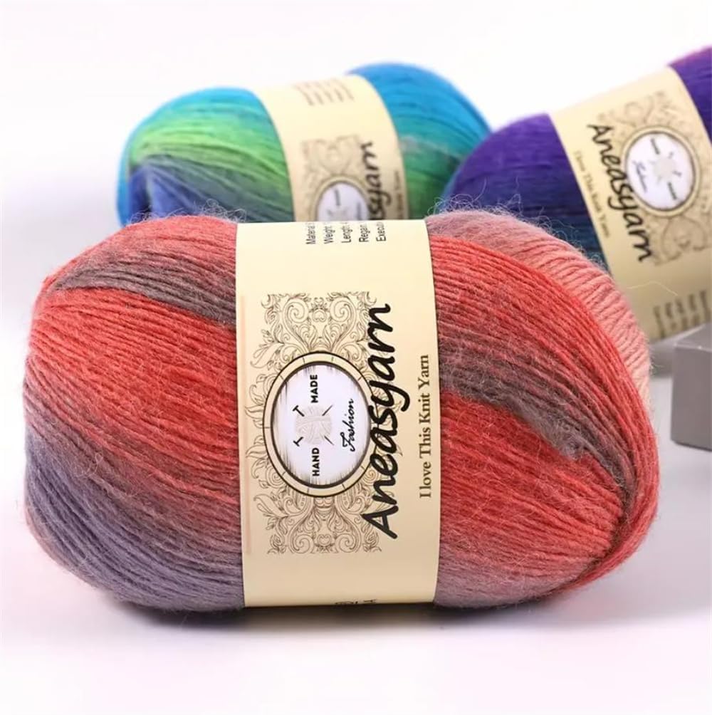 3 Balls Total 10.5oz Space Dyed Yarn Premium Wool Blend Rainbow Yarn - Ideal for DIY Knitting & Crocheting Hats, Scarves, Shawl (214)