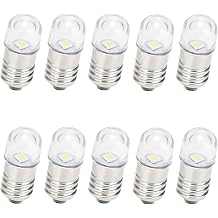 AC/DC E10 Bulbs, 10pcs 3 Volt Cold White E10 Replacement Bulbs Miniature Screw LED Lamps 0.5Watts 65Lm 3 Volt, Cold White