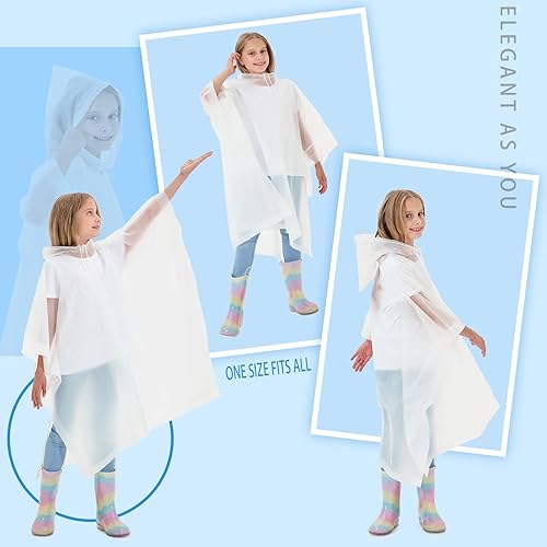Miniatura 5 de Paquete de 2 ponchos de lluvia de EVA para niños, reutilizables, para niños y niñas, con capucha con cordón y impermeable, perfectos para acampar