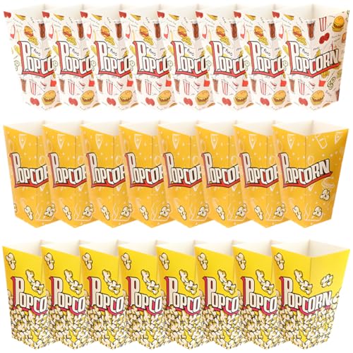 GGUFAY Set de 24 Cajas Palomitas, Bolsas de Palomitas,Carton Caramelo Contenedor,Palomitas Cajas,para Picnics Noches de Cine Preferencias de Boda,9 * 5.7 * 16CM(3 Estilos)