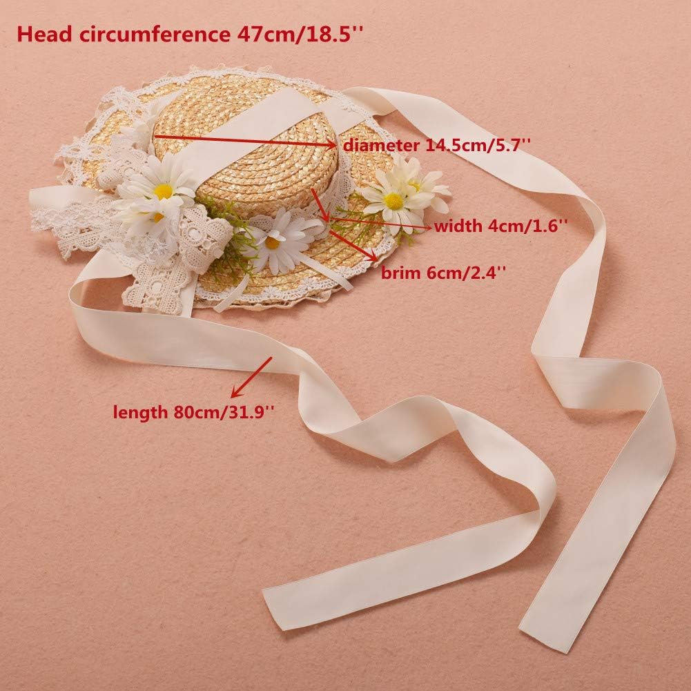 COSDREAMER Girls Women Tea Party Sun Hat Lace Ribbons Straw Hats Small