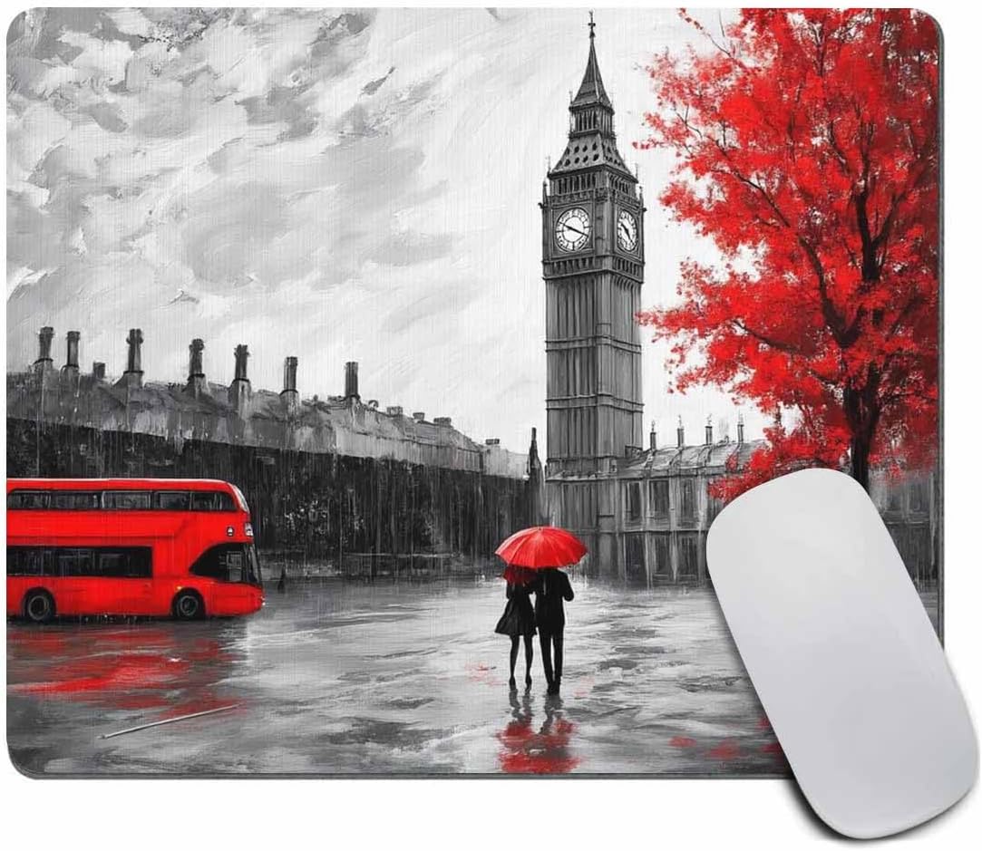 Gaming Mousepad Oil Painting Mouse pad, Street View of London Mouse pad Non-Slip Rubber Rectangle Mouse Pads for Computers Laptop