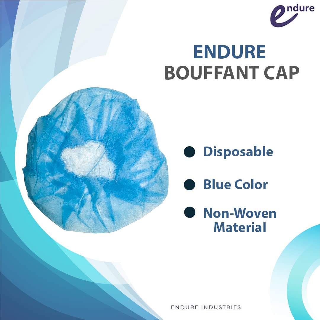 Endure Disposable Bouffant Cap- Blue, Hair Head Cover Net, Handmade, Nonwoven PP, Pack of 100 (21