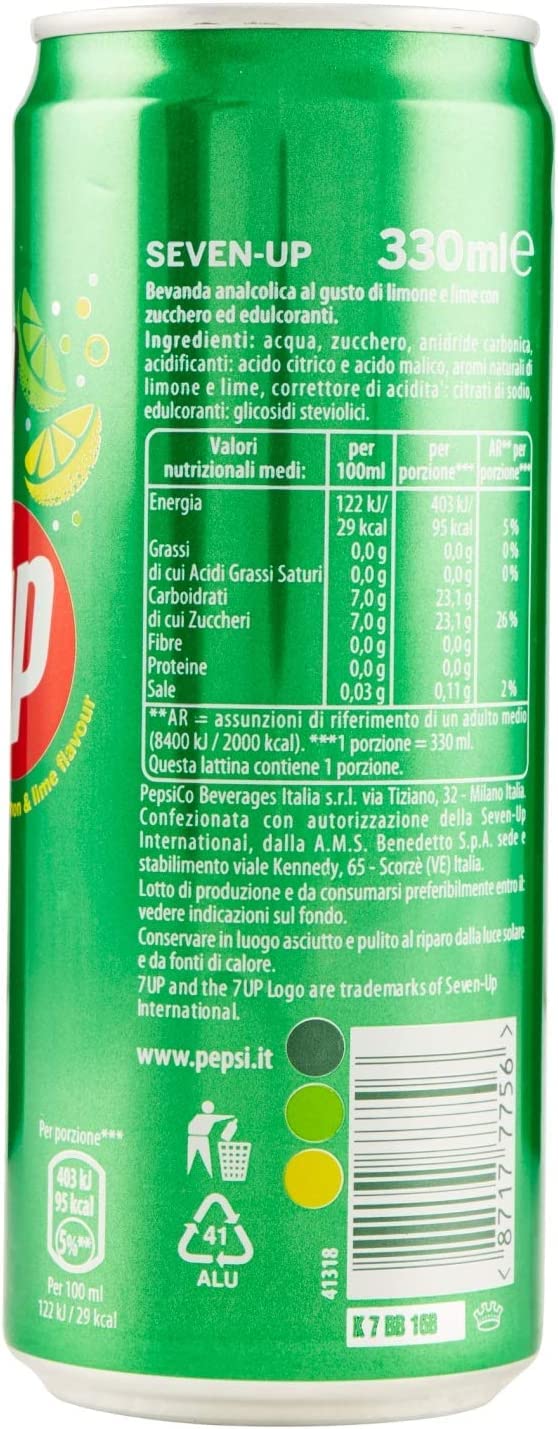 24X Seven Up - Bevanda Analcolica al Gusto di Limone e Lime 330 ml [33 cl] - Bibita Americana Frizzante