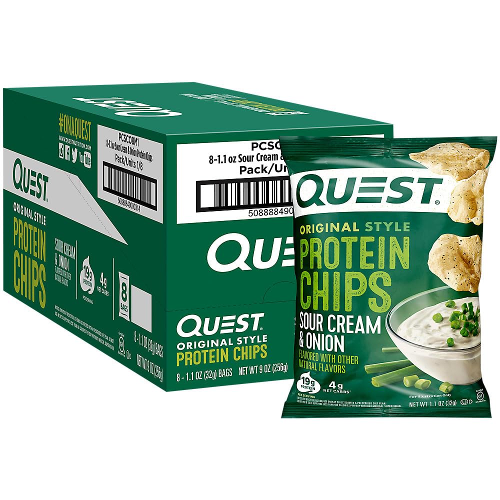Quest Protein Chips - Sour Cream & Onion (8 Bags) Sour Cream & Onion 1.13 Ounce (Pack of 8)