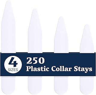 250 Plastic Collar Stays for Men - Men's Collar Stays for Men's Dress Shirts, 4 Sizes
