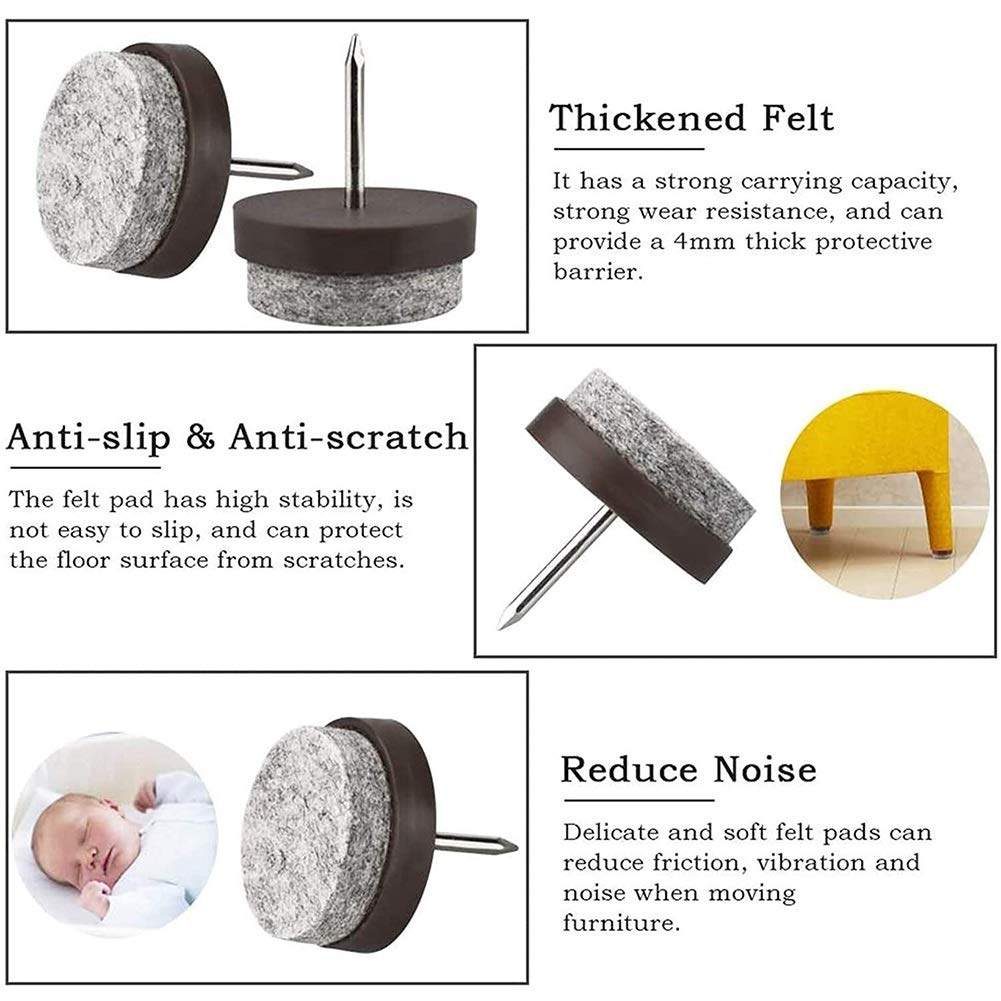 Paquete de 50 deslizadores redondos de fieltro con clavos, protectores gruesos para patas de muebles para sillas y mesas, reducen la fricción y protegen los suelos de madera, ideal para uso doméstico