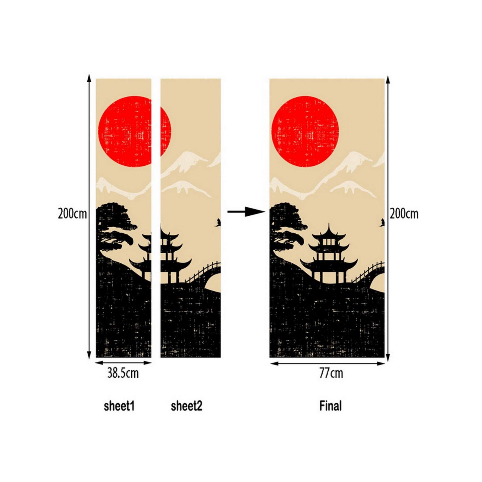 Autocollant Mural 3D Paysage Japonais - Dimensions 77x200 Cm, Vinyle PVC Amovible | Décoration Porte, Mur, Salle De Bain, Salon - 11