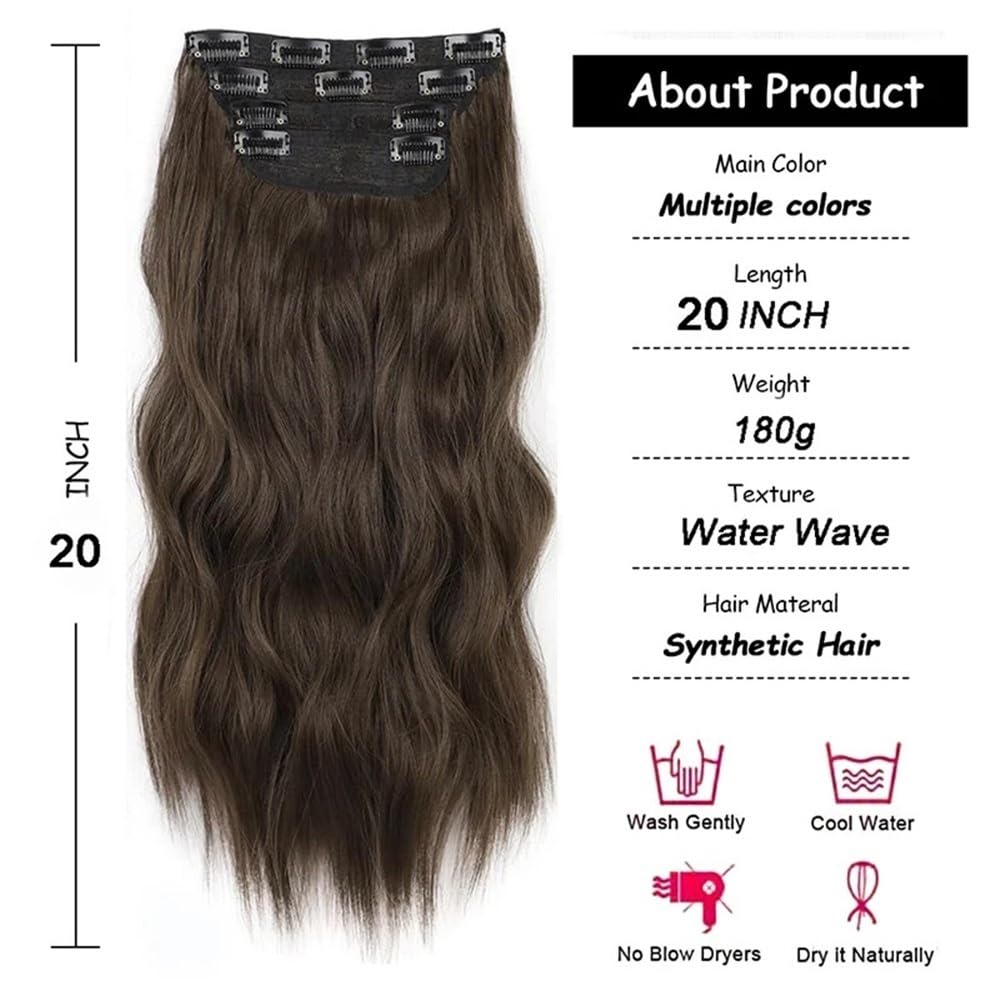 Clip en Extensiones de Cabello Extensiones de cabello con clip de onda de agua de 20 "de largo, 4 extensiones de cabello sintético de aspecto natural for mujeres, extensión de cabello rizado ondulado