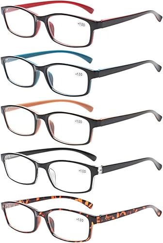 Miniatura 8 de Juego de 5 lentes de lectura con bisagras para hombres y mujeres, estilo retro, M, Negro (5 Pack Black)