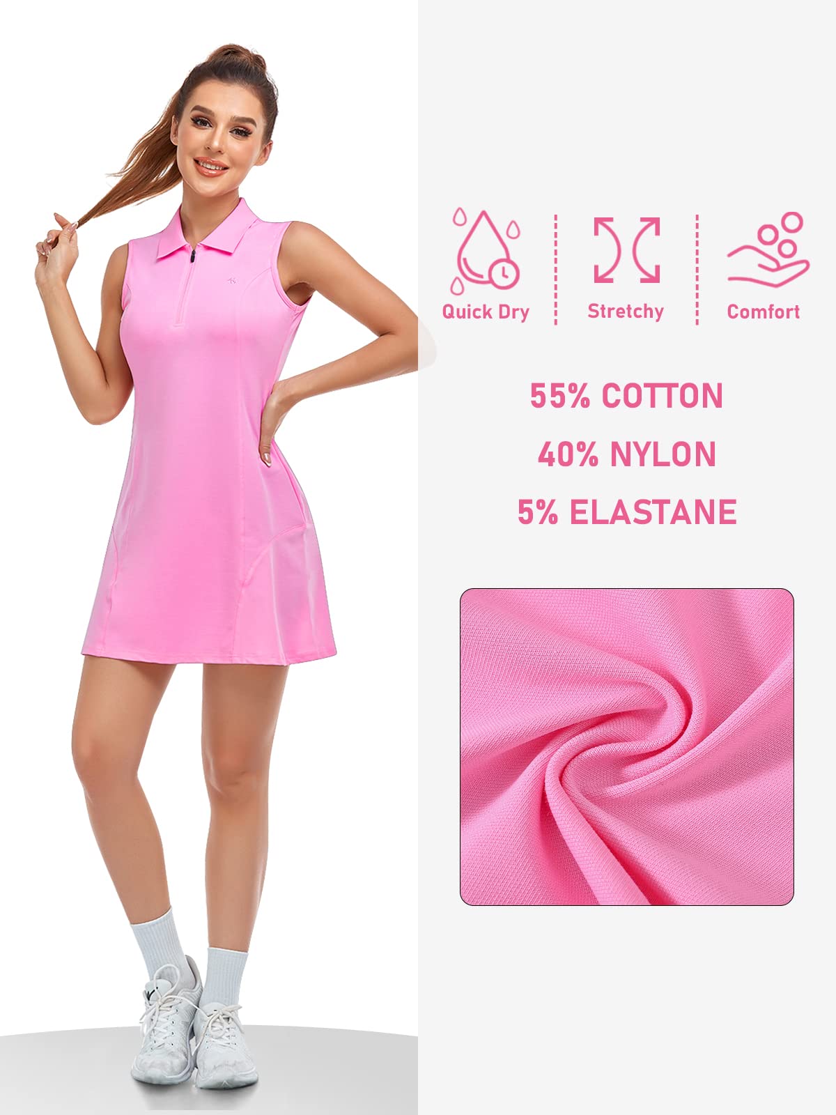 MoFiz Vestido de Polo sin Mangas Cremallera Deportivo Tenis Golf Mujer
