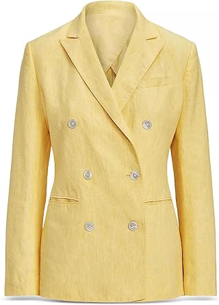 Womens Linen Blazer Double Breasted Buttons Suit Jacket for Office Business