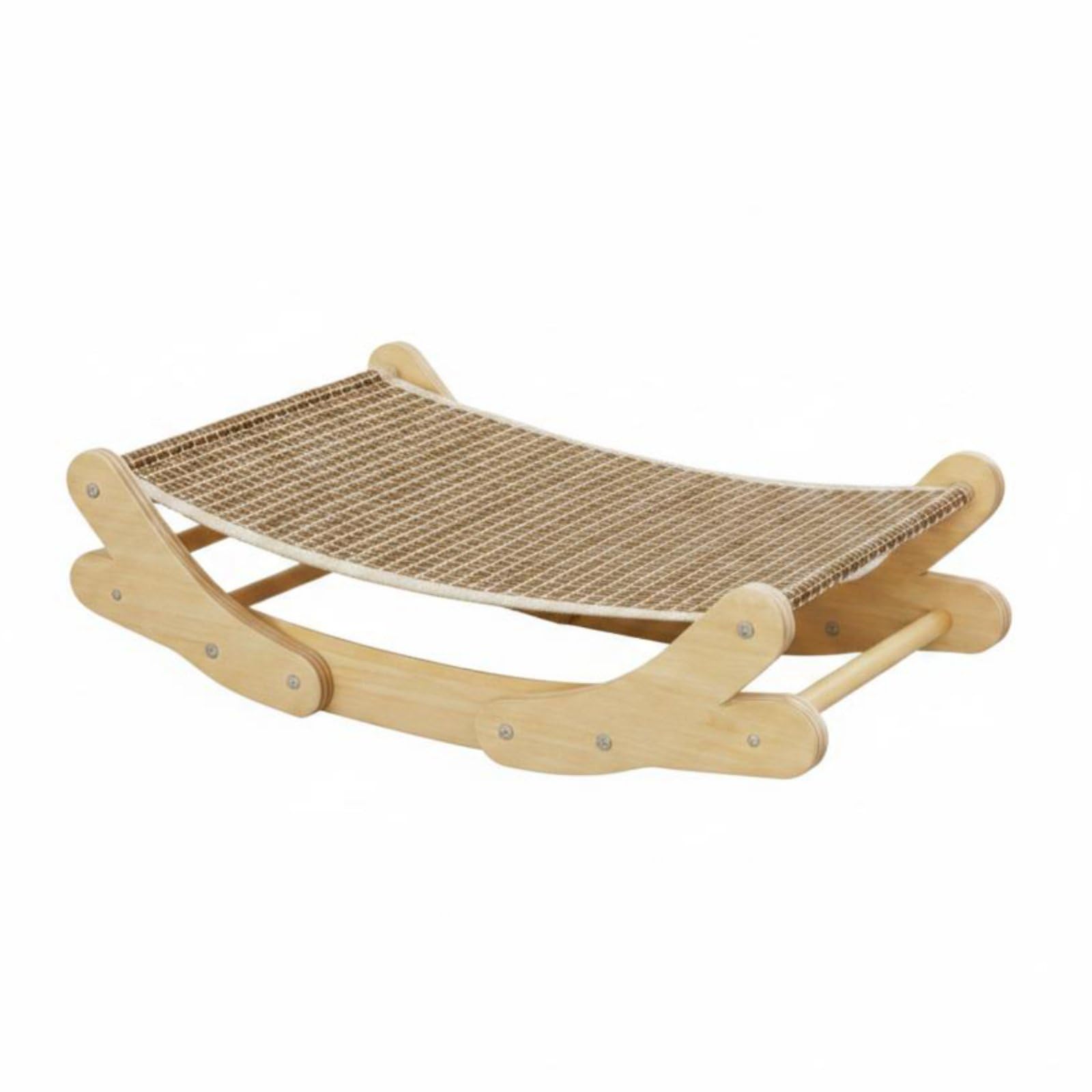 Panier Rafraîchissant pour Chat Nid Tressé Chaise Feline Hamac Courbé Support Bois Surface Respirante Fraîcheur Été, Tapis Jute+Contreplaqué