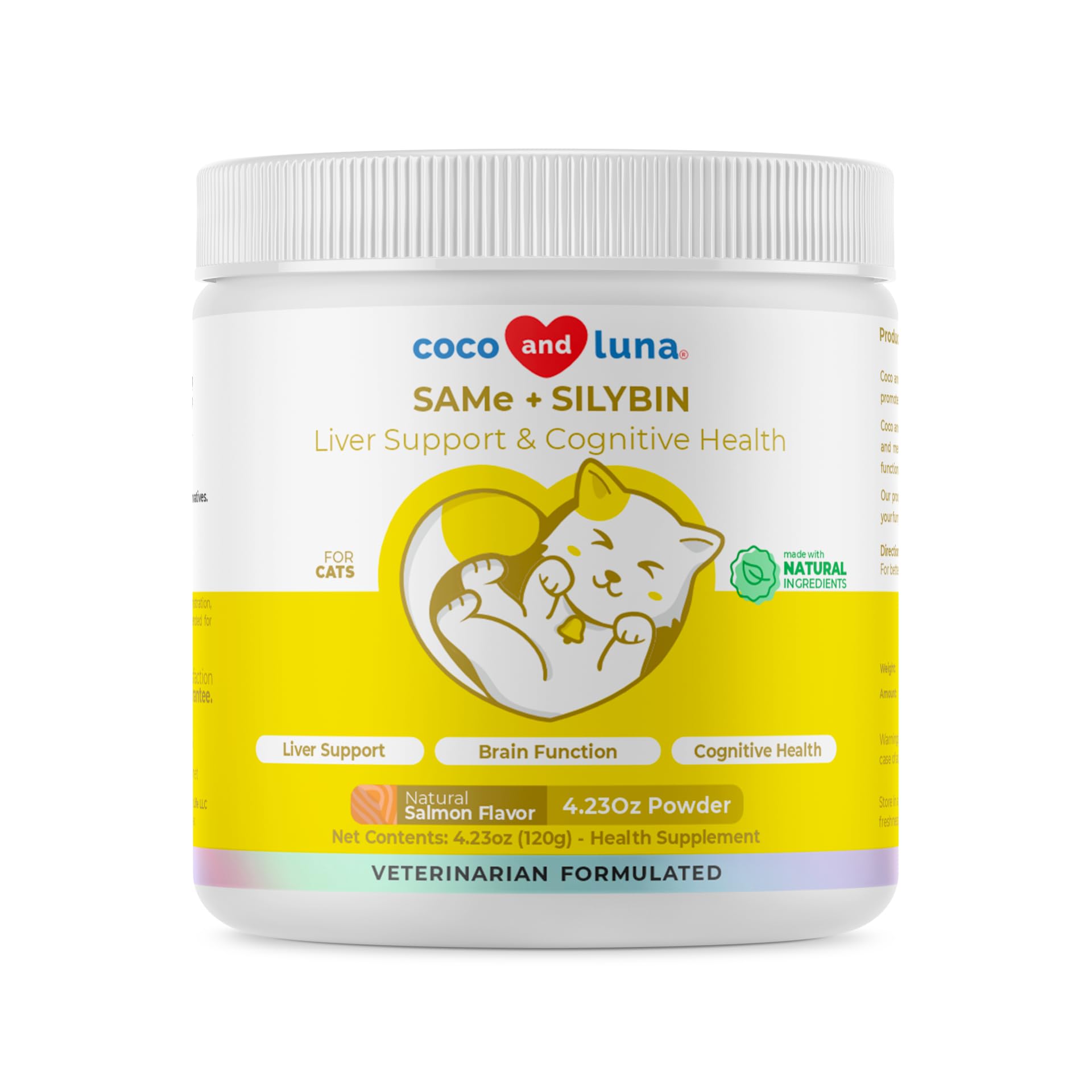 Same and Silybin for Cats - S-Adenosyl-L-Methionine - 120g Powder - Liver Supplement - Promotes Cognitive and Liver Support