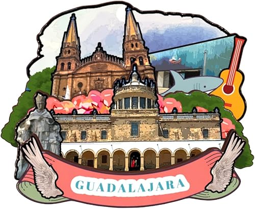 Guadalajara - Imán de madera para nevera, colección de madera 3D, hecho a mano, recuerdos de la ciudad de viaje, imán para nevera, decoración del