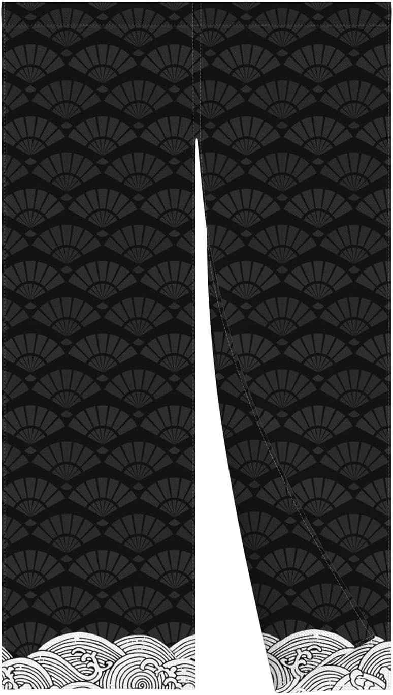 Leowefowa Traditional Japanese Noren Double Sided Doorway Curtain Window Treatment Hanging Black Wave Printed Door Curtain Tapestry for Ukiyoe Room Divider Pannel Kitchen Home Decors33.5 x 70.9"