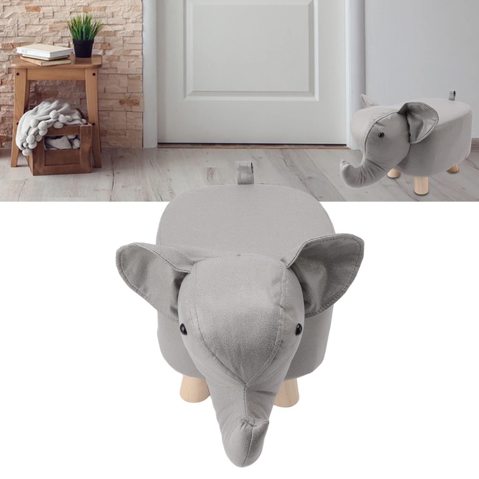 Poggiapiedi A Forma Di Animale Di Elefante Da 9,8 Pollici, Pouf Poggiapiedi Con Morbido Cuscino Imbottito E Piedini Antiscivolo, Comodo Sgabello Carino Per Bambini Asilo (Light Grey)