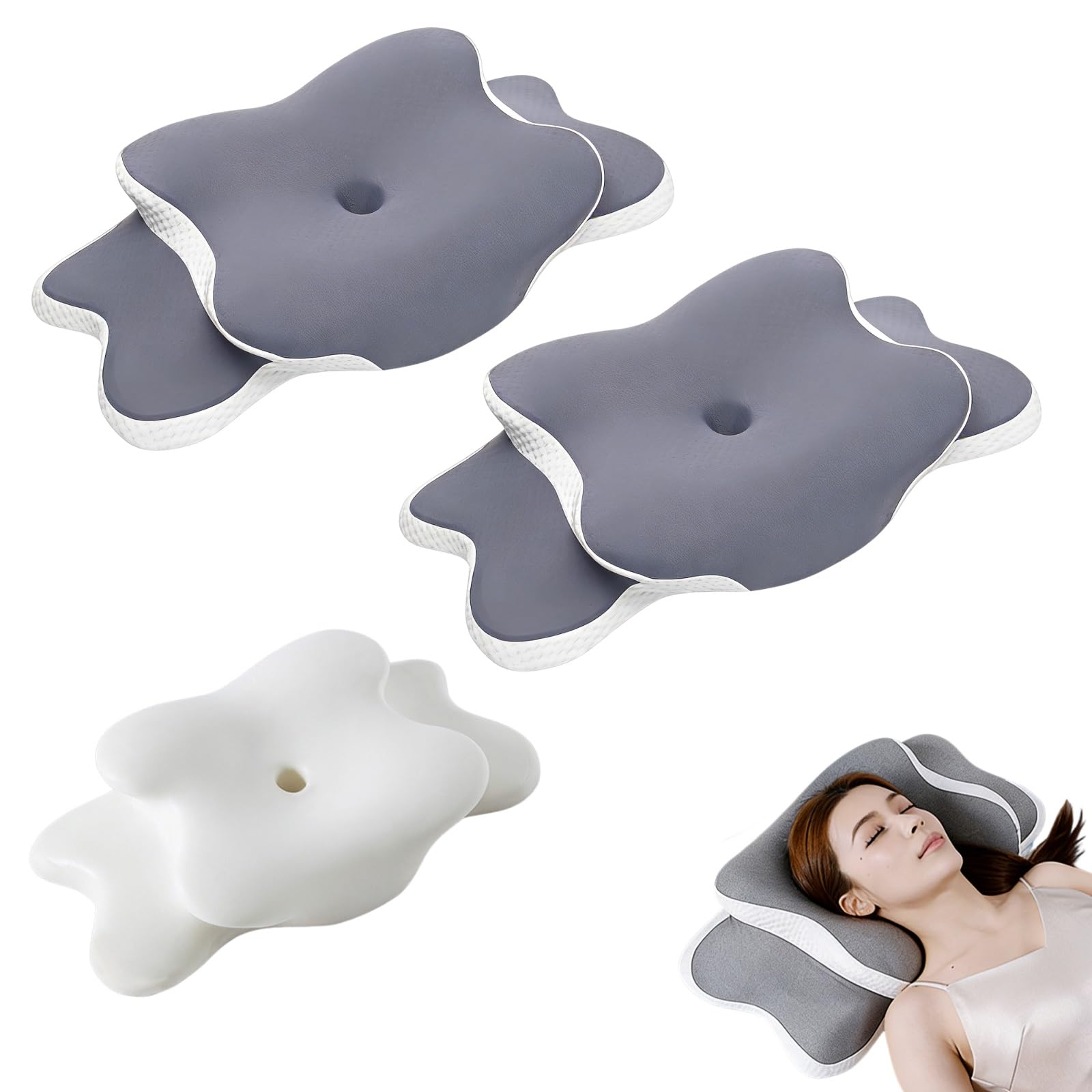 Almohada Cervical Para El Cuello, 2ps Almohada Cervicales Y Cuello Ergonómica, Almohada Viscoelástica Para Dormir De Lado, Soporte Para Cuello Y Hombros, Almohada(Dark Gray)