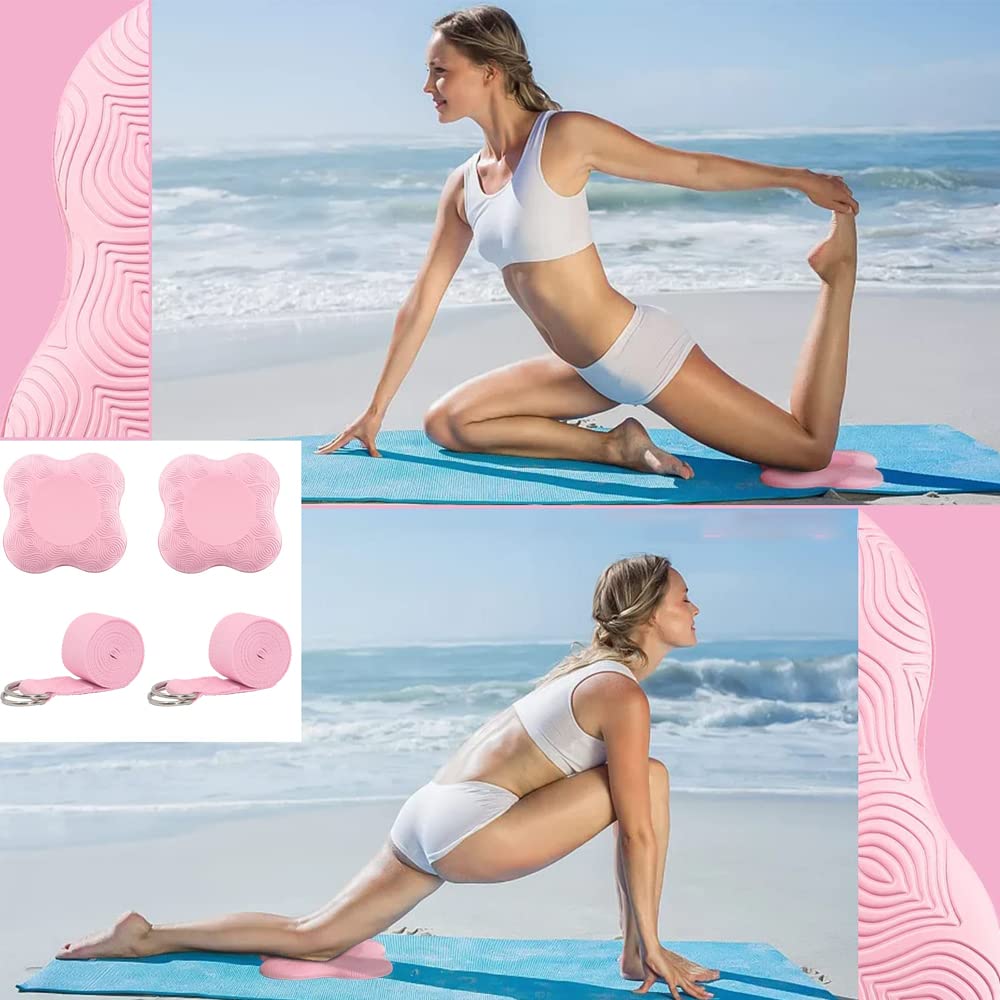 Genouillères De Yoga - Lot De 2 En TPE, Antidérapantes, Pour Genoux, Coudes - Rose - Inclut Sac à Linge