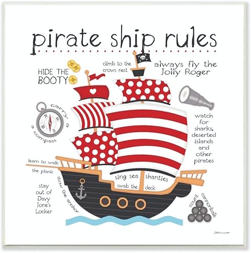 Stupell Home Décor - Placa de pared con diseño de barco pirata, 12 x 0.5 x 12, fabricada con orgullo en Estados Unidos