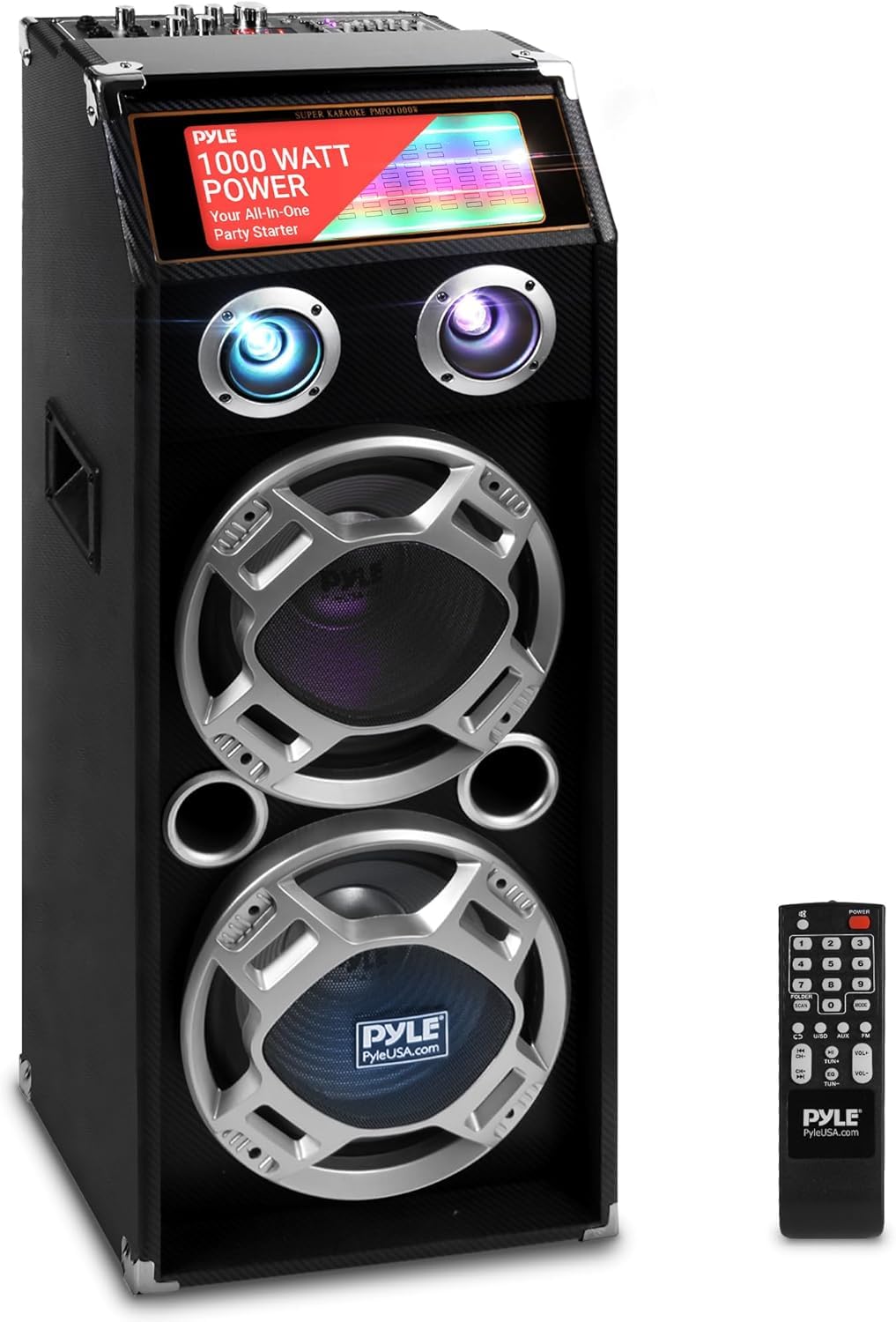 Pyle Nero altoparlante universale da pavimento a 2 vie da 1000 W con connessione Bluetooth e RCA