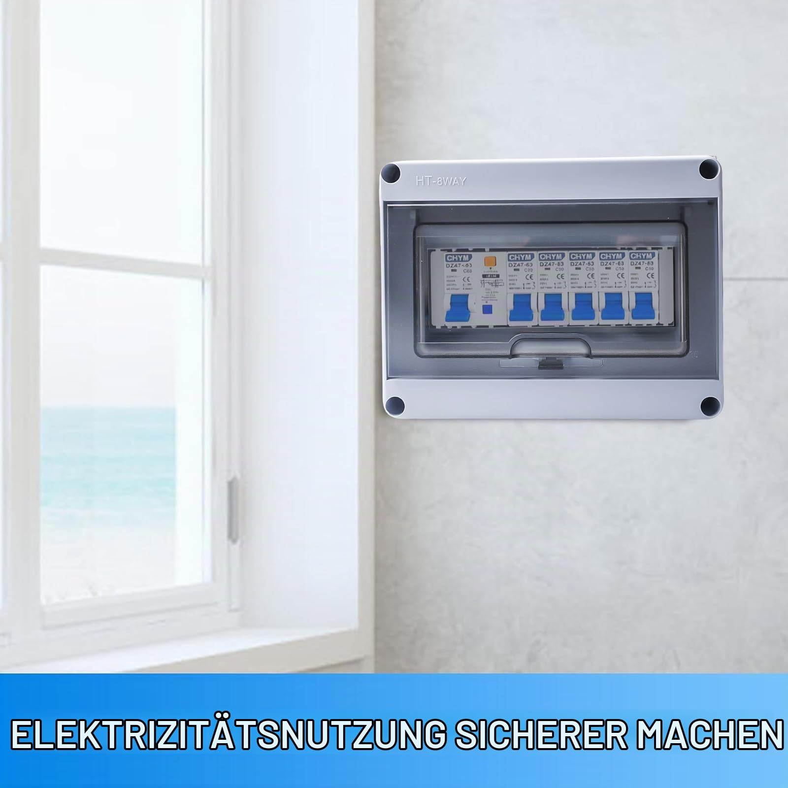 Sicherungskasten Aufputz IP65 mit Schutzschalter, Leistungsschalter 63A 4-Wege 2x6A+10A+20A+32A, Verteilerkasten mit Fi Schutzschalter, Unterverteilung Aufputz,Verteiler Kleinverteiler