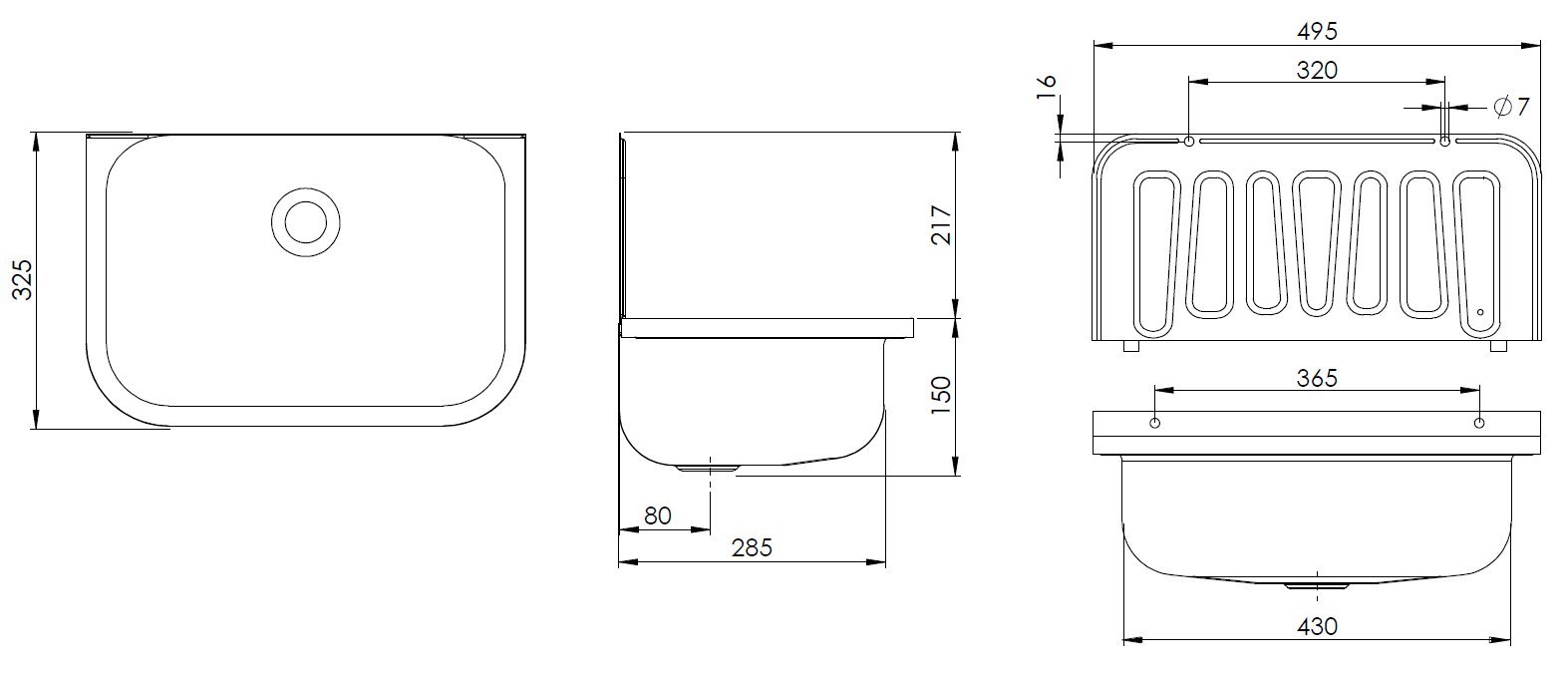 Unbekannt Edelstahl Ausgussbecken 495 x 325 mm, stabile Ausführung, 1mm, Ausgußbecken edelstahl