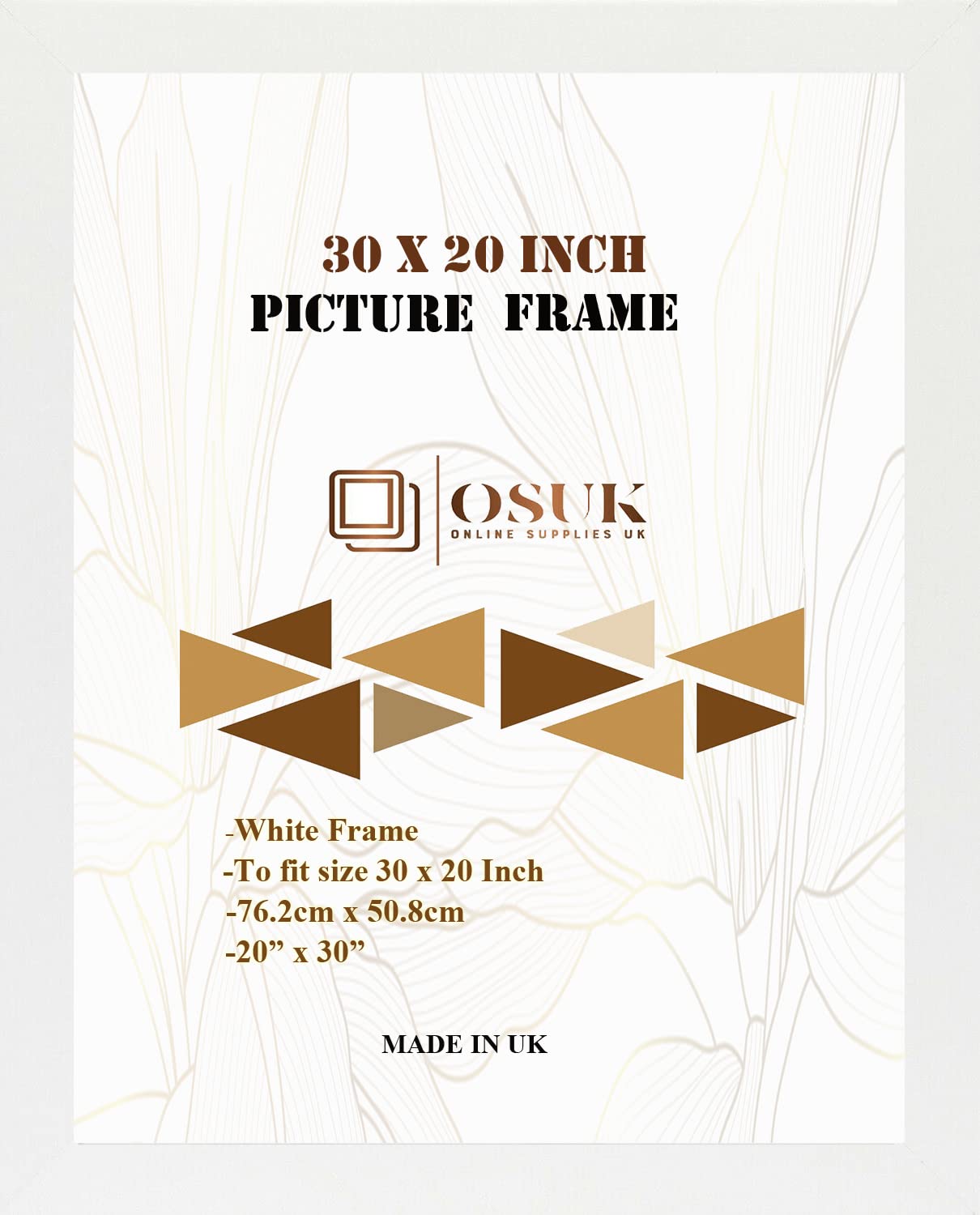 OSUK White 30x20 inch Picture Frame - Large Frame 76.2 x 50.8cm - 20 x 30 Inch Photo Frame With Clear Perspex Front & Wall Mounting Hook - White 30" x 20" Poster Frames