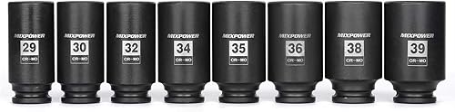 Miniatura 10 de MIXPOWER Juego de llaves de impacto profundo de 4 piezas, 1/2 pulgada, 12 puntos, métrico, CR-MO, 30,32,34,36 in, juego de llaves de impacto