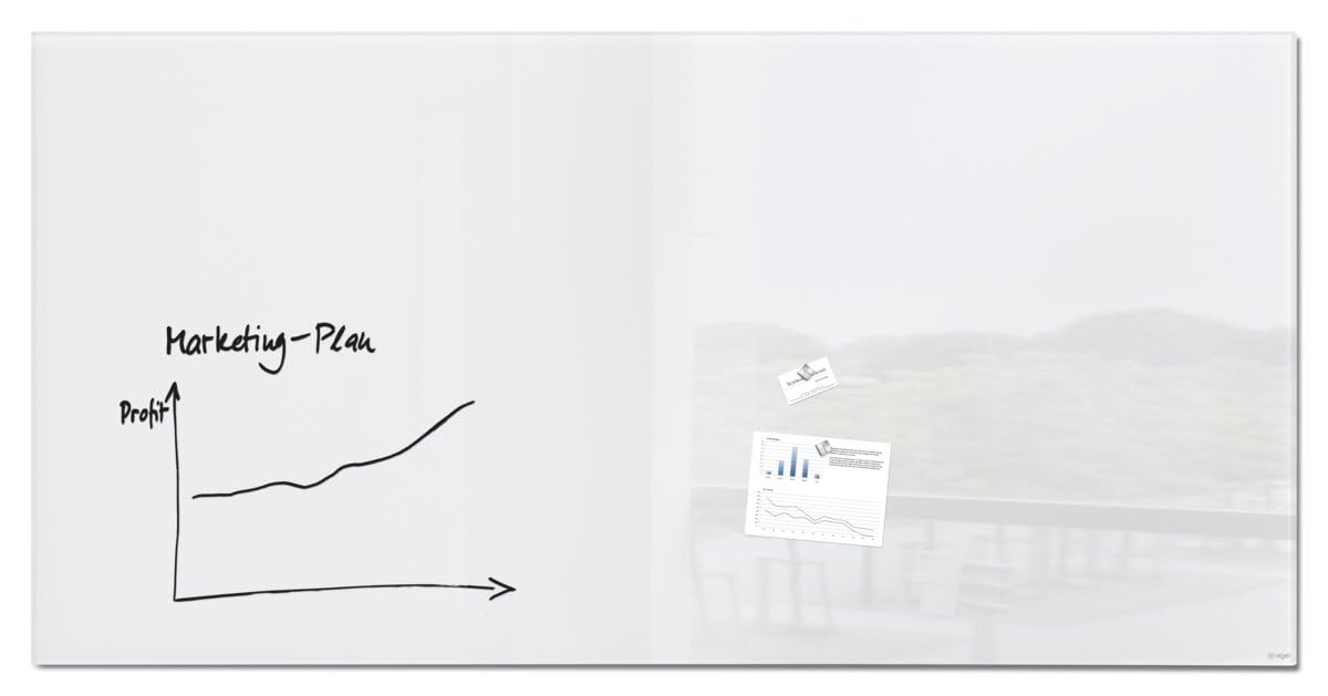 SIGEL GL225 Premium Glass magnetic Board / White Board, glossy surface, 200 x 100 cm, easy mounting, super White - Artverum