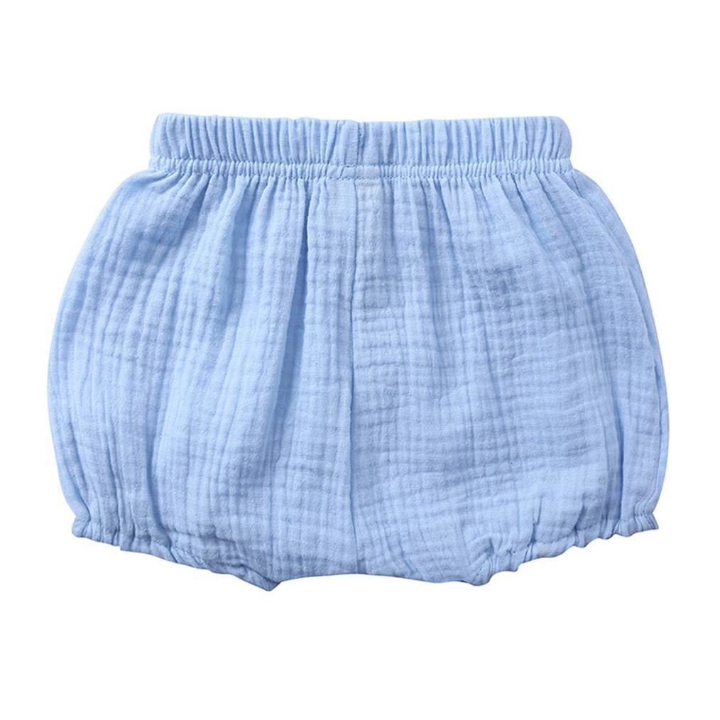 LNICEAR Toddler Baby Girls Boys Shorts Cotton Linen Blend Solid Color Bloomers Loose Harem Shorts Blue 12-24 Months