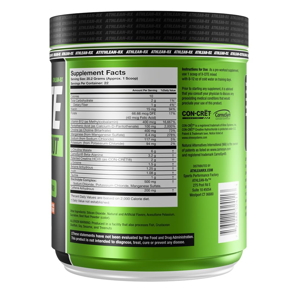 Image of X-CITE Pre-Workout by ATHLEAN-X - Enhanced Formula with Beta-Alanine, Creatine & Caffeine for Ultimate Energy, Endurance, Focus & Muscle Pump, NSF Certified for Sports (Fruit Punch)