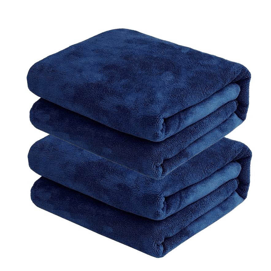 2-Piece Microfiber Bath Towel 70 * 140cm, Soft, Durable, Super Absorbent and Fast Drying, No Fading Multipurpose Use for Sports, Travel, Fitness and Yoga (Navy Blue)