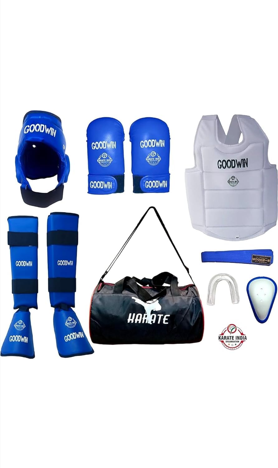 Karate Kit Kai Approved Goodwin Karate Safety Kit Head Guard, Chest Guard, Shin Guard, Abdominal Guard, Hand Gloves, Belts and Bag (Small)-image-12