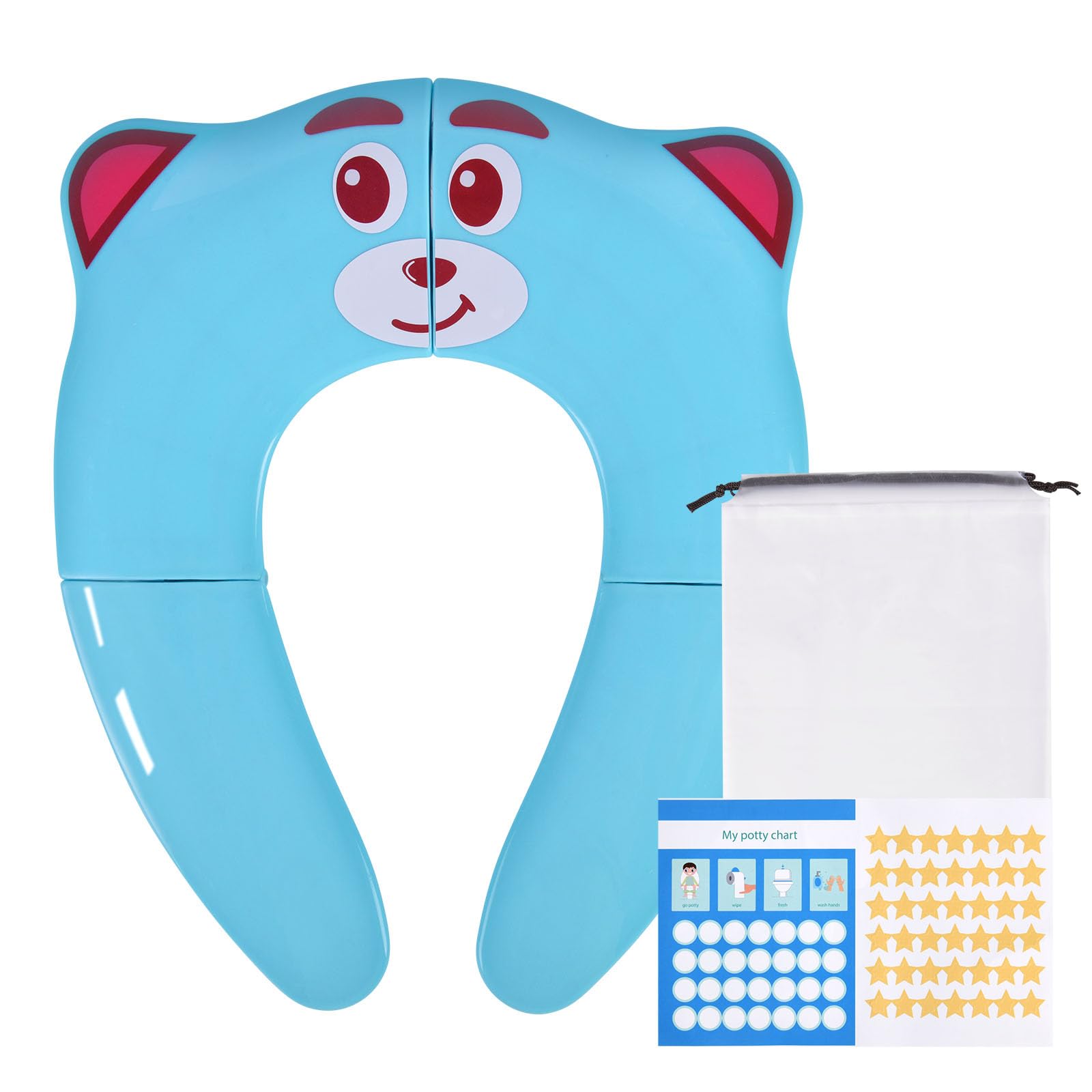 HOTUT Foldable Toilet Seat Children,Tragbar Reise Toilettensitz mit Storage Bag und Belohnungsaufkleber,Children's Toilet Seat,Rutschfest Travel Potty Seat für Kleinkind/Kinder(Blau)
