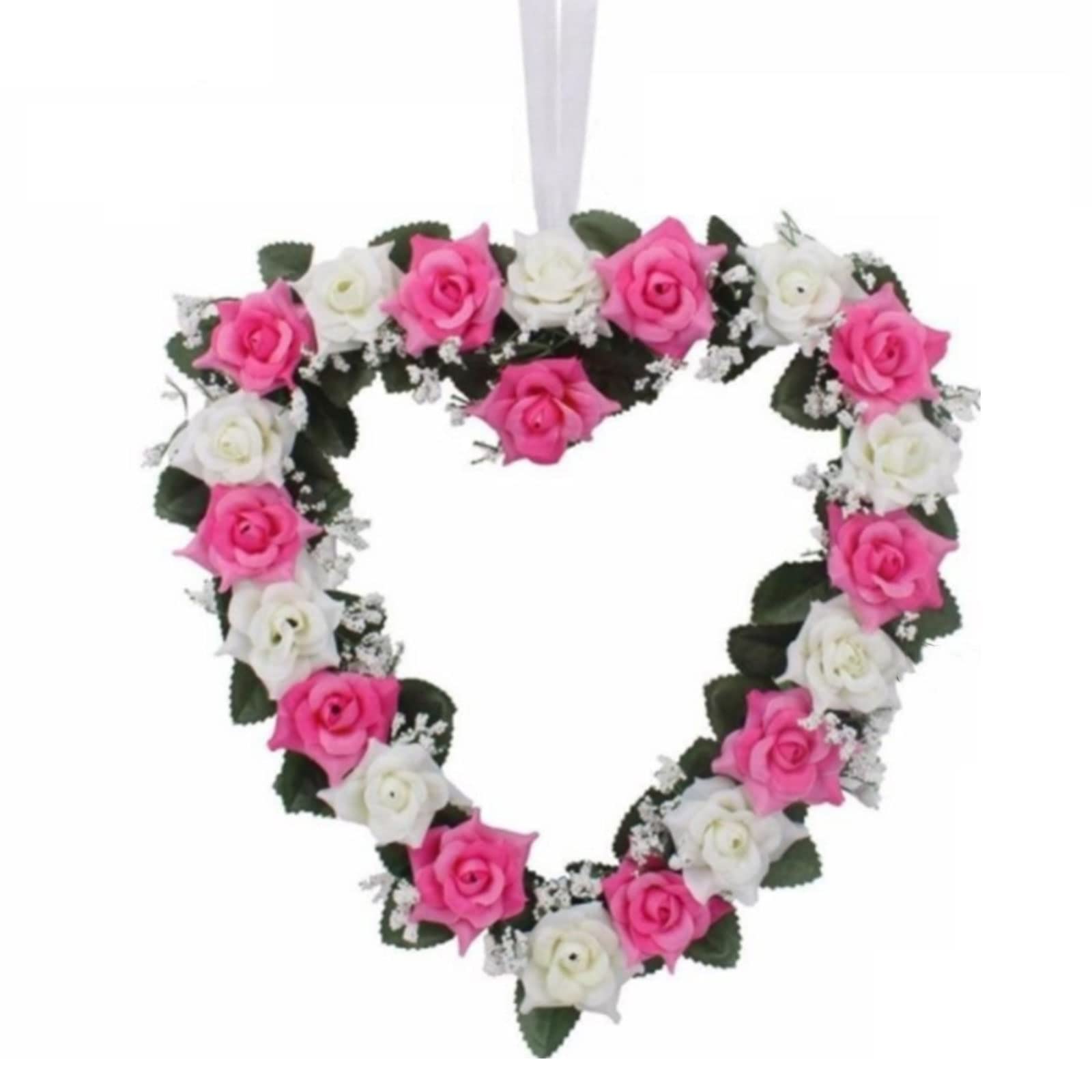 Couronne De Fleurs Artificielles En Forme De Cœur - Décoration Murale Ou Suspendue Pour Mariage, Saint-Valentin, Porte, Voiture - 3