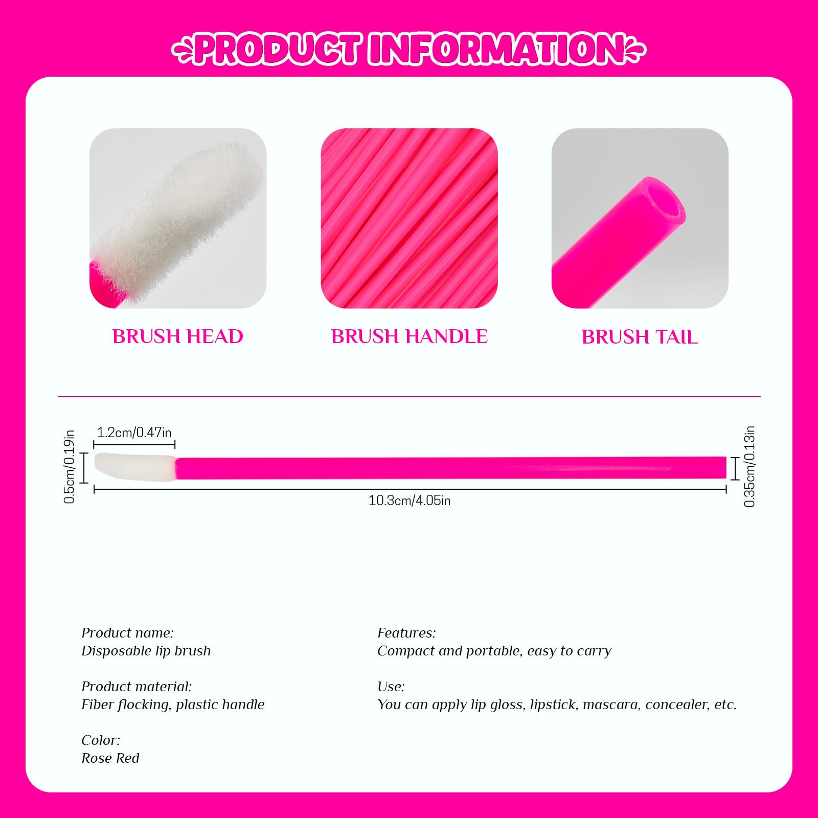 monouso Pennelli per labbra, 200 pezzi di applicatori per labbra, pennello applicatore per rossetto pennello per lucidalabbra e correttore strumenti di trucco per labbra e occhi (Rosso Rosa)