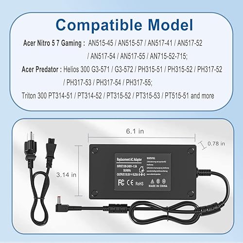 Miniatura 2 de Cargador de 180 W para Acer Nitro 5 7 AN515-54 AN515-55 AN515-58 AN517-52 AN515-58-57QW AN515-58-5046 AN515-58-525P Predator Helios 300 G3-5046 71