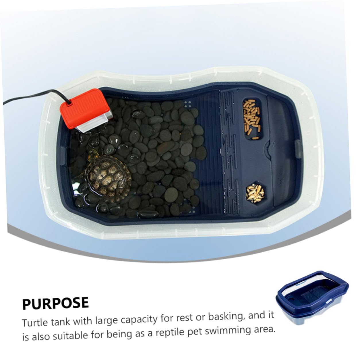 DOITOOL Tanque para Tortugas con Terraza Solar Resistente y Doble Uso Acuático y Terrestre Caja de Cría para Reptiles Suministro para Tortugas Color Azul