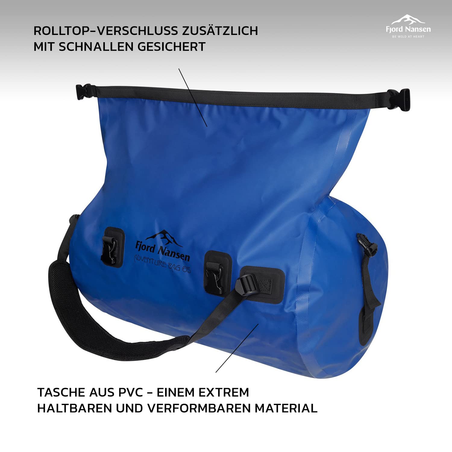 Fjord Nansen Adventure Bag wasserdichte Tasche Reisetasche für Damen und Herren, Reiserucksack Weekender, Camping & Outdoor-Zubehör, Survival Travel Wandern Urlaub Reisen