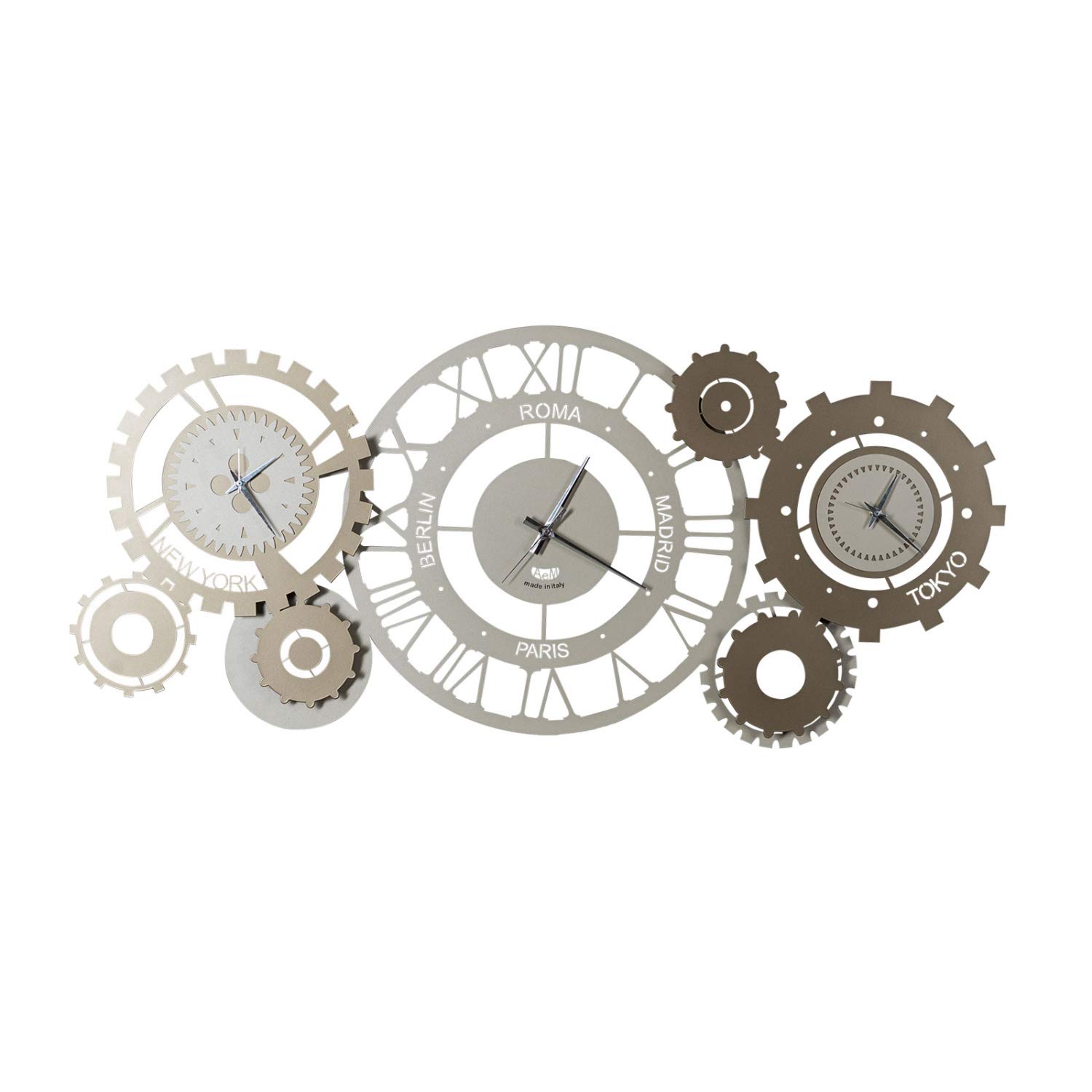 Arti & Mestieri Fuso Meccano - Orologio da Parete di Design 100% Made in Italy - in Ferro, 97 x 44 cm - Sabbia e Bronzo
