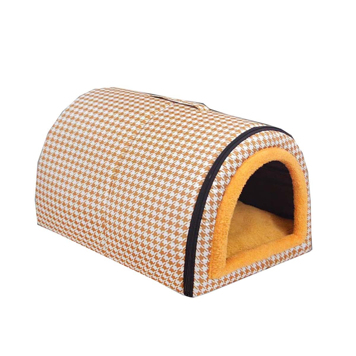 Monbaer 2 in 1 Dog House, Cat Igloo Foldable Dog Tent Bed with Soft Removable Cushion, Waterproof Pet Calming Nest, Anti Anxiety Warm Cozy Puppy Sleeping Bag (M:60x43x40cm,Light brown)