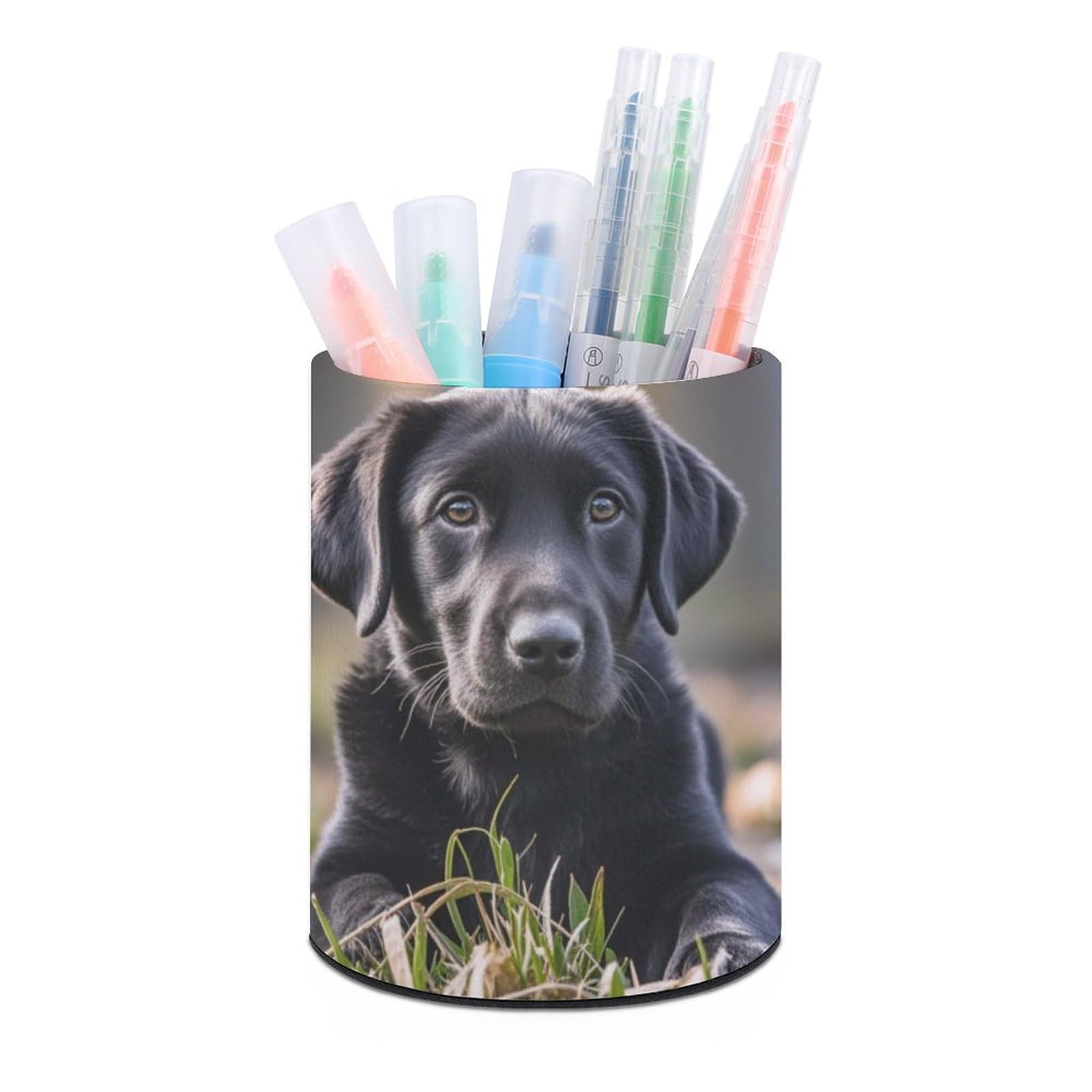 JTREHY - Round Pen Holder, Black Labrador Puppy Printed Storage Box for Home, Office, Dresser
