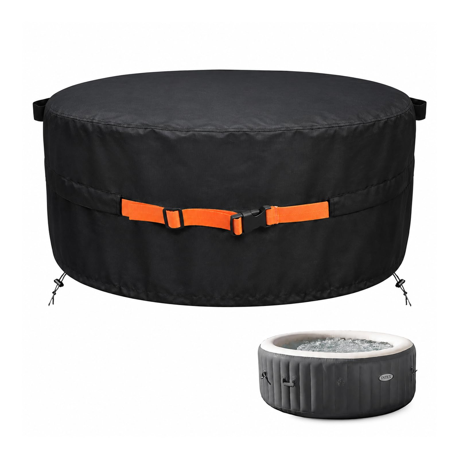 Cubierta redonda para bañera de hidromasaje, cubierta completa portátil impermeable, se adapta a la mayoría de jacuzzis inflables para 4 personas, cobertura completa de repuesto (negro, 79 x